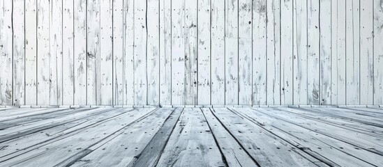 Sticker - Worn out white wooden wall and gray floor for design purposes. Copy space image. Place for adding text and design