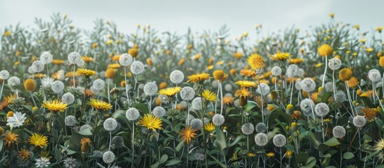 Poster - background composed of numerous sow thistle and dandelions. copy space image. place for adding text 