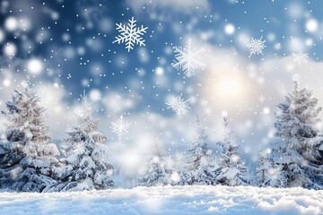 amazing Christmas background with snowy firs winter landscape