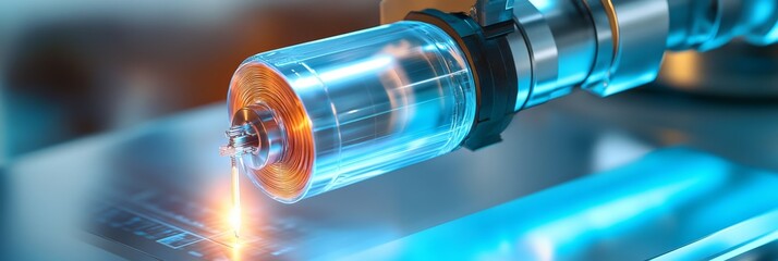 Poster - futuristic technology: precision laser etching on circuit board - a close-up of a robotic arm with a