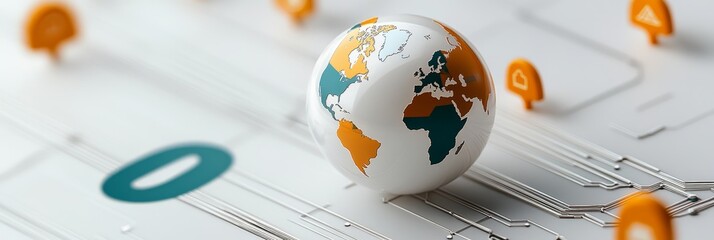 Poster - Global Connectivity and Interconnectedness: A Miniature Earth on a Circuit Board - A small globe representing the earth sits on a circuit board, symbolizing global connectivity, technological advancem