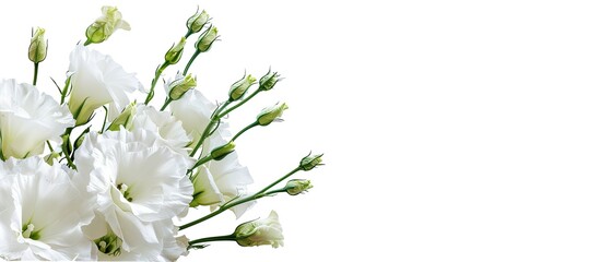 Canvas Print - White flowers on a white isolated background with copyspace Lisianthus flowers