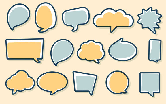 Ensemble de bulles de discussion - Collection de bulles de chat - Illustrations vectorielles éditables - Communication, échange partage - Éditable - Dessiné à la main - Design moderne - Couleurs