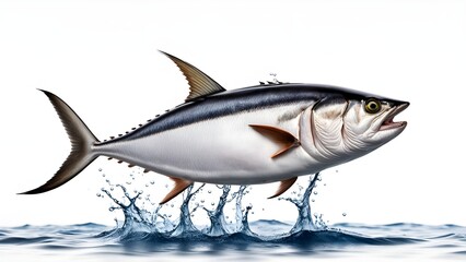 A tuna fish jumping out the water isolated on white background