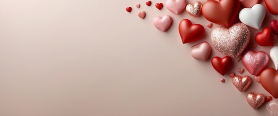 Scattered Red and Pink Hearts on Pale Pink Background