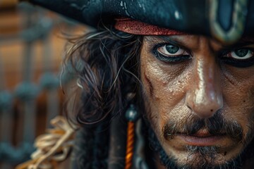 Pirate captain closeup portrait shot. Generative Ai