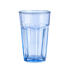 Clear blue plastic cup perfect for parties isolated on a white background.