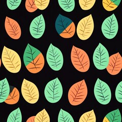 Abstract Pattern of Colorful Leaves on a Black Background