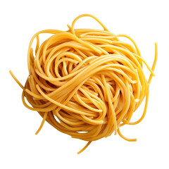 Delicious uncooked spaghetti isolated on a white background.