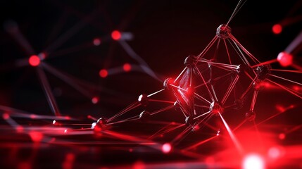 Poster - red abstract network connection - technology background - a network of glowing red lines and spheres