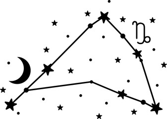 Capricorn star constellation with stars and moon