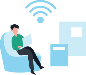 Canvas Print - Boy using laptop with Wi-Fi connection.