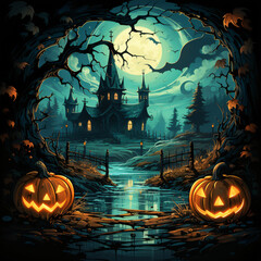 Graphic Design Vector banner Creepy Creepy spooky Halloween night background