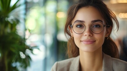 Wall Mural - Woman in Glasses Smiling.