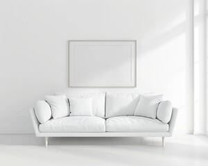 Wall Mural - Minimal Home. White Modern Living Room Interior Design with Trendy Sofa and Bright Background