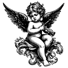 Poster - Cherub with wings isolated on white, vector art, ready for card or invitation, save the date party. valentine's day