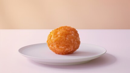 A Single Deep-Fried Croquette on a White Plate