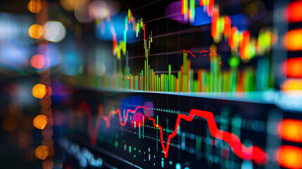 Detailed view of a stock market exchange interface on a computer screen, displaying graphs 