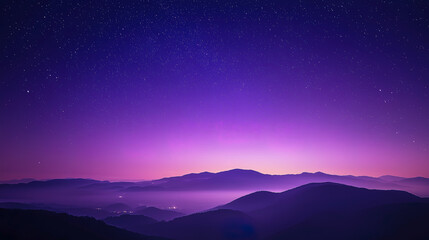 fantastic purple starry sky with silhouette of mountains