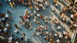© VK Studio - An overhead view of a lively crowd gathered in a bustling city square under bright sunlight, people engaging in various activities and enjoying their time.