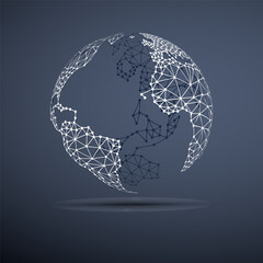 Poster - Black and White Dark Modern Minimal Style Polygonal Network Structure, Digital Earth Globe, Network Connections Concept Design, Transparent Geometric Patterned Surface, Creative Vector Illustration