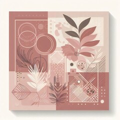 Dusty rose abstract square art templates with floral and geometric elements. Suitable for social media posts, mobile apps, banners design and web/internet ads.