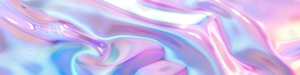 Wall Mural - Iridescent Holographic Background with Liquid Texture and Colorful Swirl, Banner Design