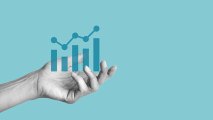 Poster - Hand holding a graph upwards. Success, opportunity and growth concept. Steps to success