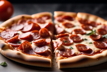 two slices cold leftover pepperoni pizza white background