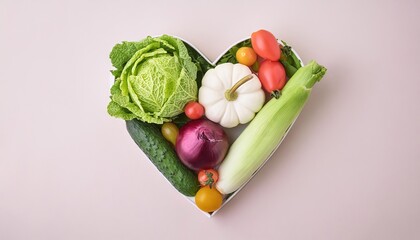 Wall Mural - frame of various fresh vegetables in a heart