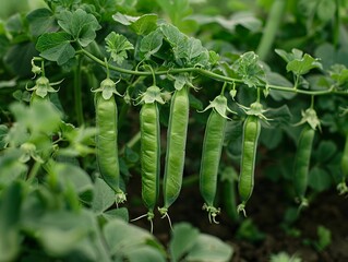 Poster - Fresh green peas growing abundantly on vine in a lush garden during daylight hours