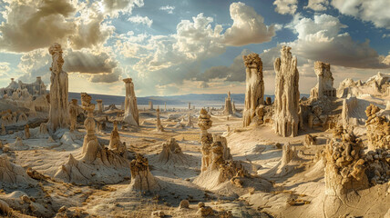 Wall Mural - a panorama of erosion-sculpted spires and columns in a barren region