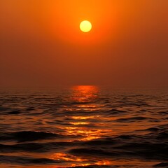 Poster - The sunset painted the sky with hues of orange and pink as it dipped below the horizon, casting a golden glow on the calm sea.