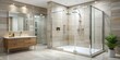 © Collection - Modern shower with clear glass doors, modern, bathroom, interior, design, clean, showerhead, luxury, relaxation,home, spa
