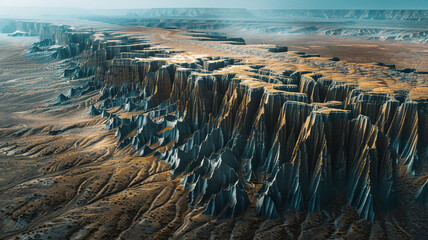 Wall Mural - an aerial view of a plateau eroded into a series of sharp ridges