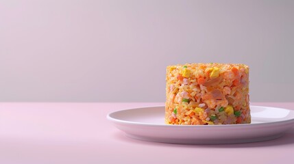 Wall Mural - A Single Serving of Orange-Colored Rice with Vegetables on a White Plate