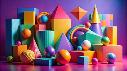 Poster - Abstract composition of geometric shapes in vibrant colors, abstract, composition, geometric, shapes, vibrant, colors