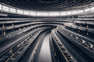 Canvas Print - A panoramic view of an automated warehouse with robots