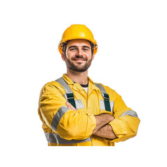 Confident Construction Worker in Yellow Uniform and Hard Hat