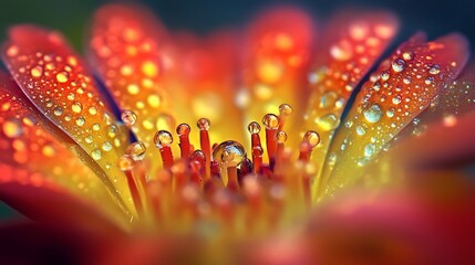 Wall Mural - Dewdrops on a Vibrant Flower Center