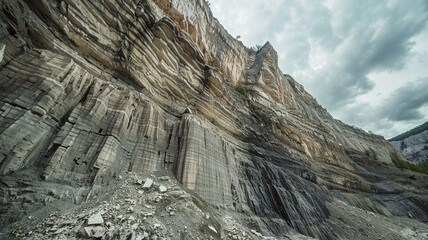 Wall Mural - Show the dramatic erosion patterns on a mountain's sheer cliff face