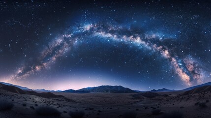 A beautiful night sky with a large milky way arching across the horizon