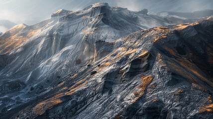 Wall Mural - the interplay of light and shadow on a rugged erosional mountain