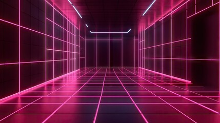 Poster - 3D rendered neon-lit room with black walls and a striking neon grid pattern.