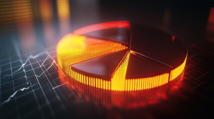 Poster - 3D rendering of a financial pie chart with luminous, glowing segments and a radiant effect.
