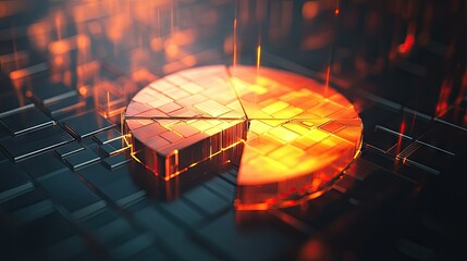 Poster - 3D rendering of a financial pie chart with luminous, glowing segments and a radiant effect.