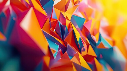 Poster - 3D rendering of moving polygonal shapes with a vibrant, dynamic feel and energetic colors.