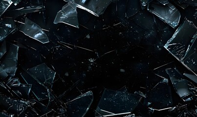 Poster - Smashed glass dark background with design space. 