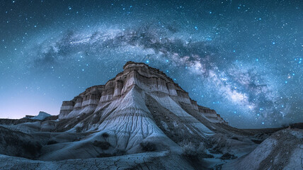 Wall Mural - the timeless beauty of an eroded mountain under a clear, starry sky