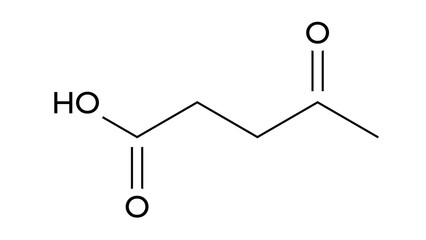 Poster - levulinic acid molecule, structural chemical formula, ball-and-stick model, isolated image keto acid